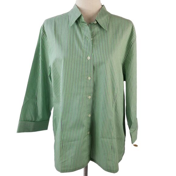 Talbots Green Blue Pink Pin Stripe Top Blouse Button Down NEW Size Large - Picture 1 of 5